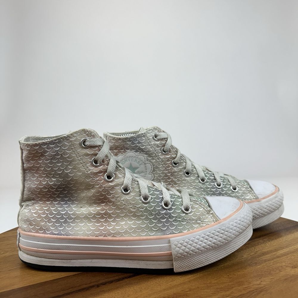 Big Kids Girls Converse CTAS Lift Platform Pink Mermaid Hi Top Sneakers Size 3 Y